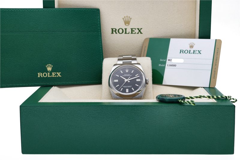 2020 Rolex Oyster Perpetual 116000 Black Dial with Box & Card - Image 12