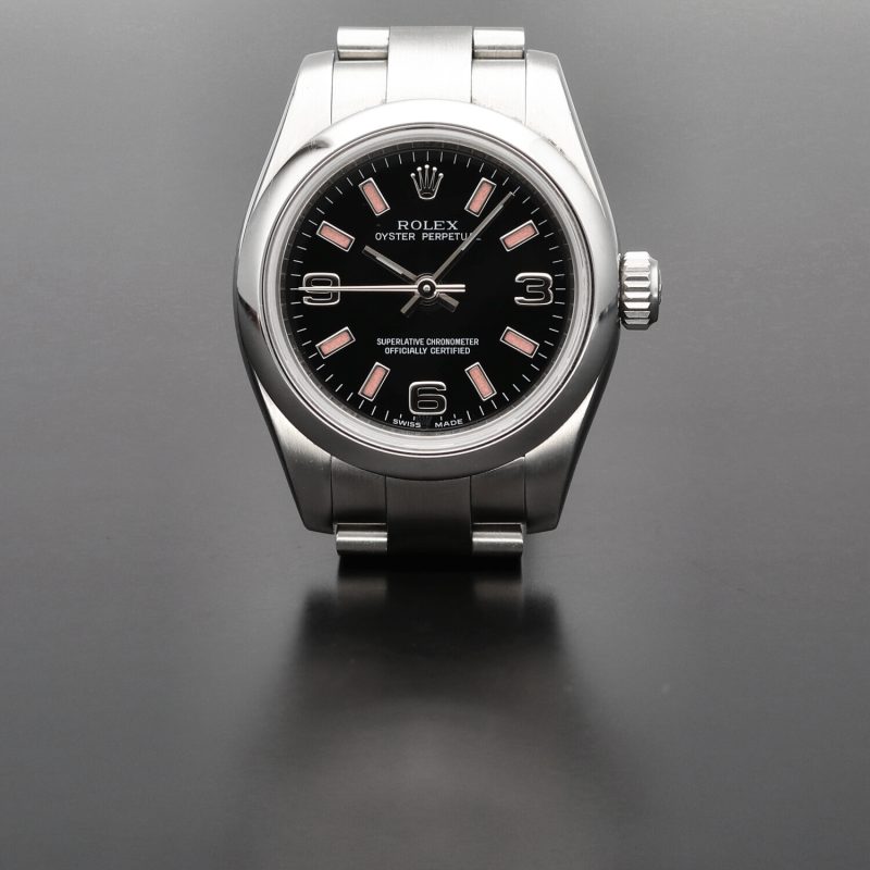 2006 Rolex Oyster Perpetual 176200 Acciaio 26mm Quadrante Nero 3/6/9 Indici Rosa - immagine 4