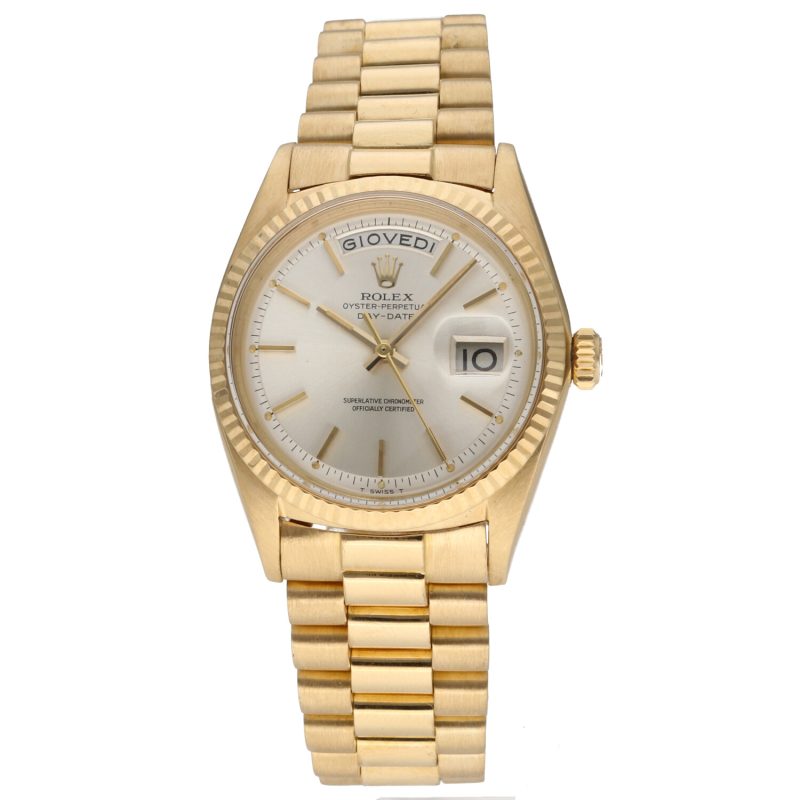 1966 Vintage Rolex Day-Date 18K Yellow Gold 1803 Silver Dial Italian Date Disk Serviced - Image 3