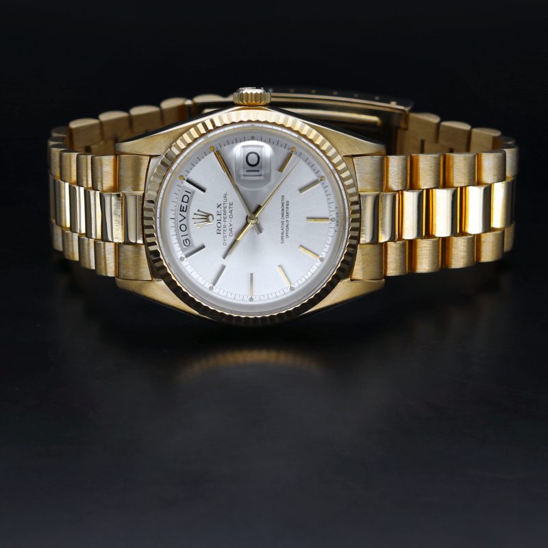 1966 Vintage Rolex Day-Date 18K Yellow Gold 1803 Silver Dial Italian Date Disk Serviced - Image 5