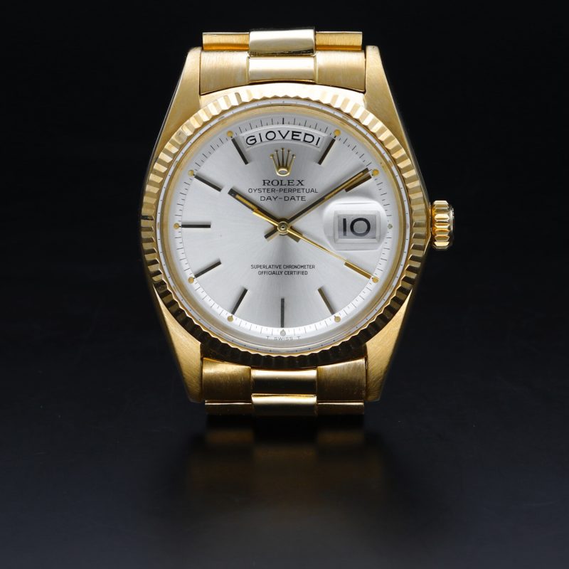 1966 Vintage Rolex Day-Date 18K Yellow Gold 1803 Silver Dial Italian Date Disk Serviced - Image 4