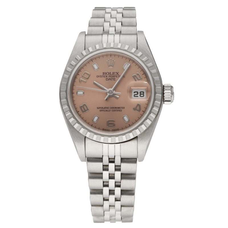 2001 Unpolished Rolex Oyster Perpetual Date 79240 SS 26mm Salmon Arabic/Index with Papers - Image 3