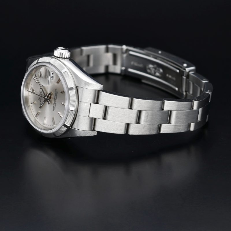 2001 Rolex Ladies Oyster Perpetual Date 79190 SS 26mm Silver Stick Dial with Box & Papers - Image 7