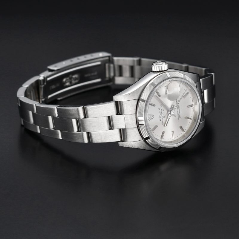 2001 Rolex Ladies Oyster Perpetual Date 79190 SS 26mm Silver Stick Dial with Box & Papers - Image 6