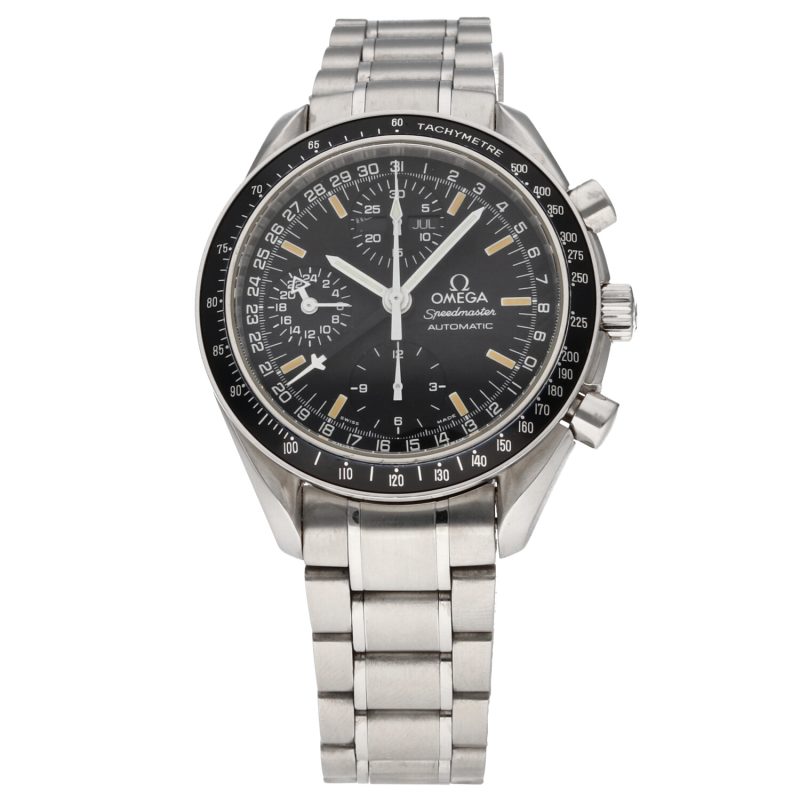 ca. 1995 Omega Speedmaster Day Date 35205000 Black Dial with Creamy Yellow Markes Box & Cards - Image 3