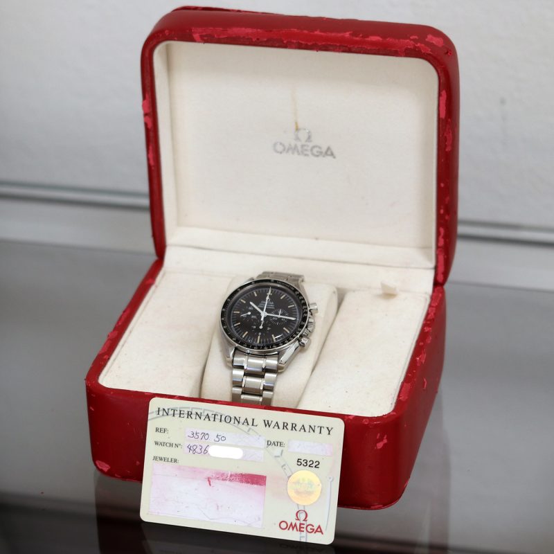 1997 Omega Speedmaster Professional Moonwatch 35705000 BLK Tritium Dial with Warm Creamy Markers Box & Card - Image 14