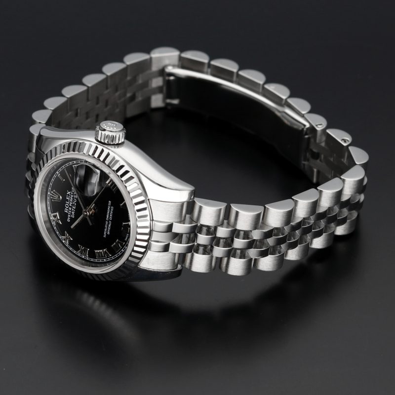 2005 Rolex Lady Datejust 26mm 179174 Acciaio Quadrante Nero Numeri Romani con Scatola e Garanzia - immagine 12