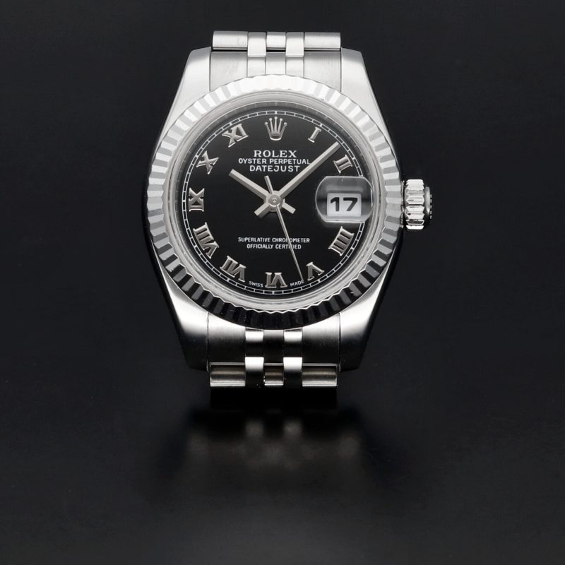 2005 Rolex Lady Datejust 26mm 179174 Acciaio Quadrante Nero Numeri Romani con Scatola e Garanzia - immagine 7