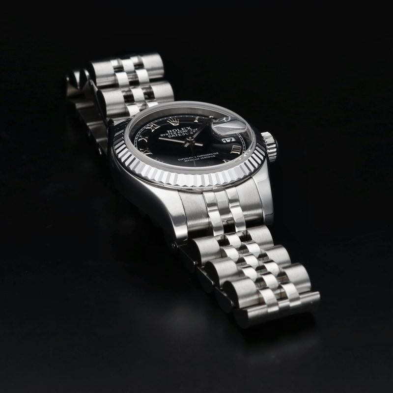 2005 Rolex Lady Datejust 26mm 179174 Acciaio Quadrante Nero Numeri Romani con Scatola e Garanzia - immagine 9