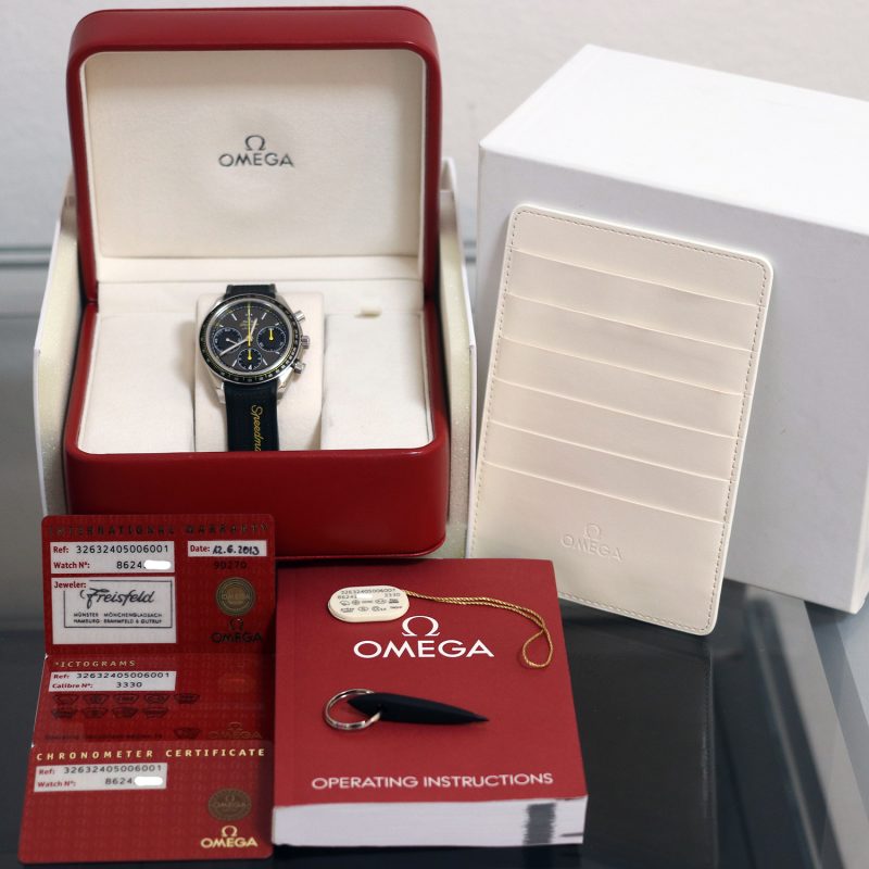 2013 Omega Speedmaster Racing Co-Axial 3263240500600 Quadrante Grigio Cinturino in Gomma con Scatola e Garanzia Originale - immagine 12