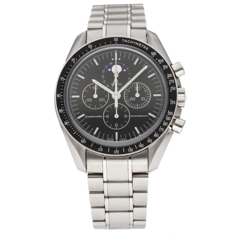 2011 Omega Speedmaster Professional Moonwatch Fasi Lunari 35765000 con Scatola e Garanzia Originale Revisionato! - immagine 3