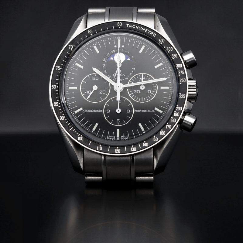 2011 Omega Speedmaster Professional Moonwatch Fasi Lunari 35765000 con Scatola e Garanzia Originale Revisionato! - immagine 10