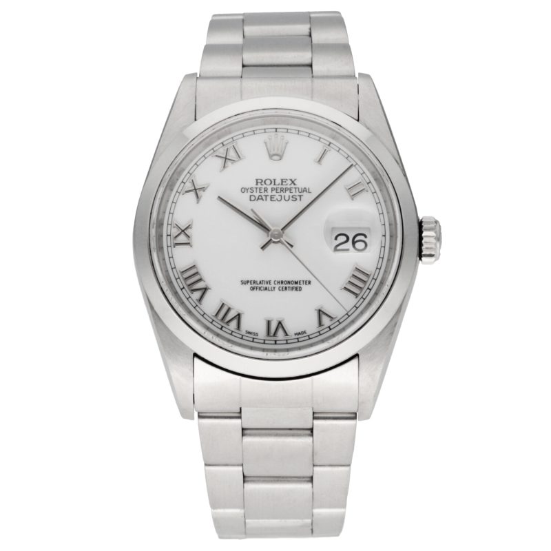 2001 Rolex Datejust 16200 Acciaio 36mm Quadrante Bianco Numeri Romani con Scatola e Garanzia Originale Revisionato! - immagine 3