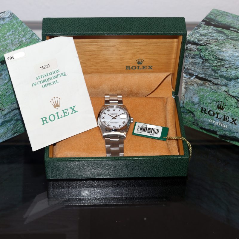 2001 Rolex Datejust 16200 Acciaio 36mm Quadrante Bianco Numeri Romani con Scatola e Garanzia Originale Revisionato! - immagine 14