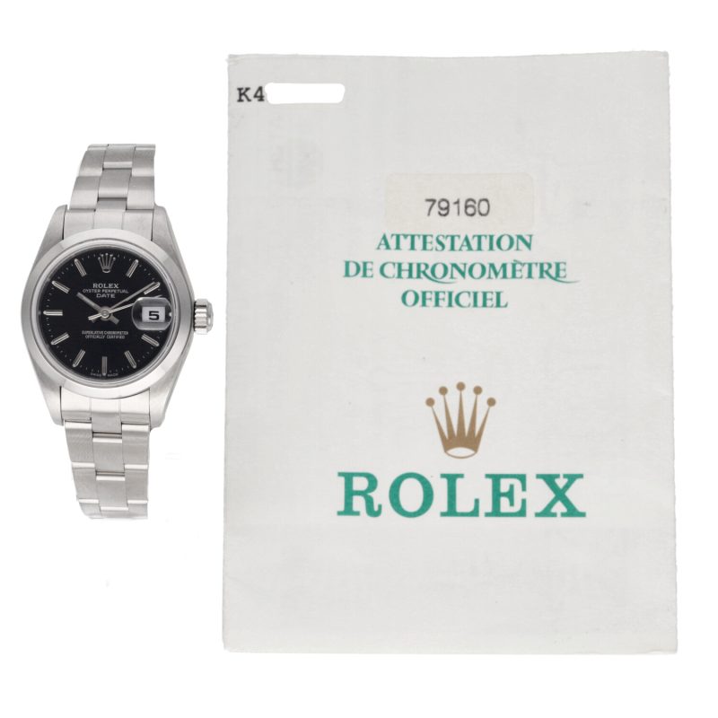 2001 Rolex Ladies Oyster Perpetual Date 79160 Automatic SS 26mm BLK Dial with Original Papers - Serviced - Image 12