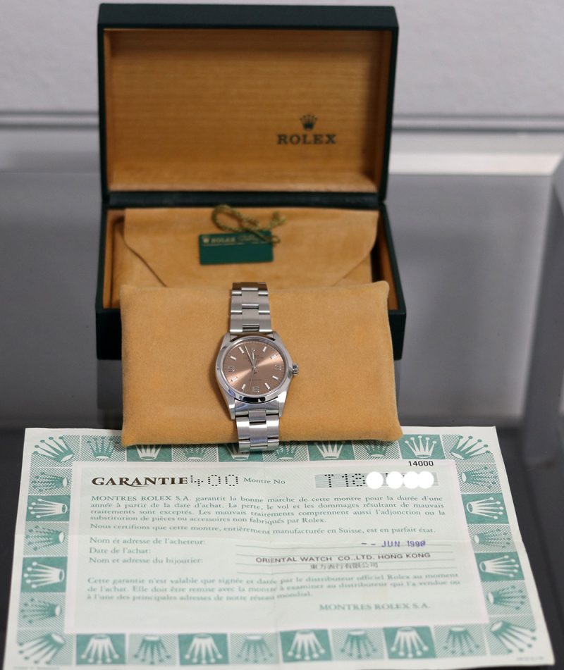 1996 Rolex ref. 14000 Air-King 34mm Quadrante 3/6/9 Salmone, Scatola & Garanzia - immagine 16