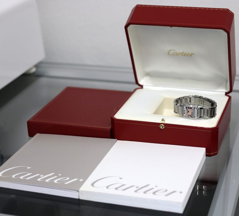 2006 Unpolished Cartier ref. W51008Q3 / 2384 Ladies Quartz Tank Francaise Pink Mother-of-pearl Dial. Box, Booklet & Papers - Image 15