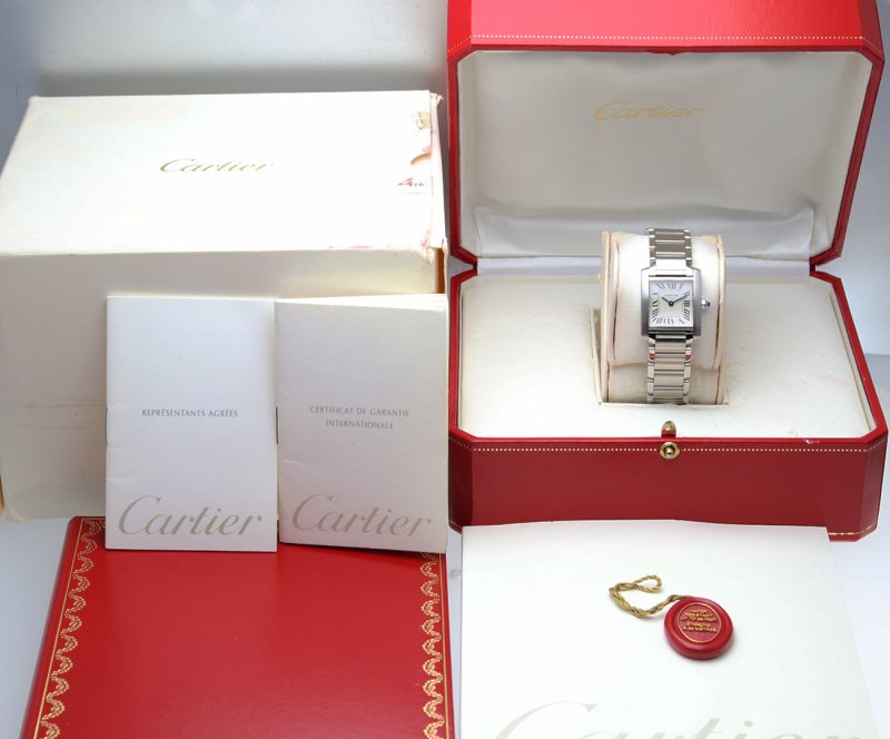 ca. 1999 Cartier ref. W51008Q3 / 2384 Ladies Quartz Tank Française 20 x 25 mm. Box and Papers - Image 16