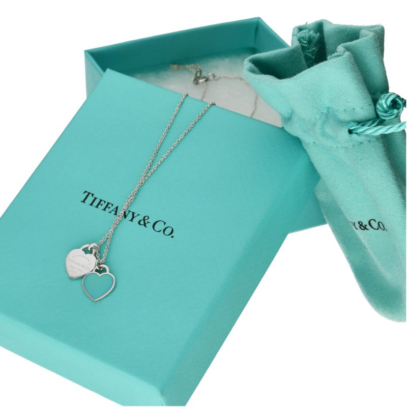 Pre-Loved Tiffany & Co. Collana Argento con Doppio Pendente a Forma di Cuore Please Return to Tiffany - immagine 7