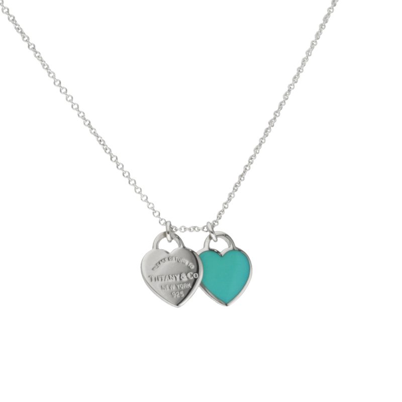 Pre-Loved Tiffany & Co. Collana Argento con Doppio Pendente a Forma di Cuore Please Return to Tiffany - immagine 2