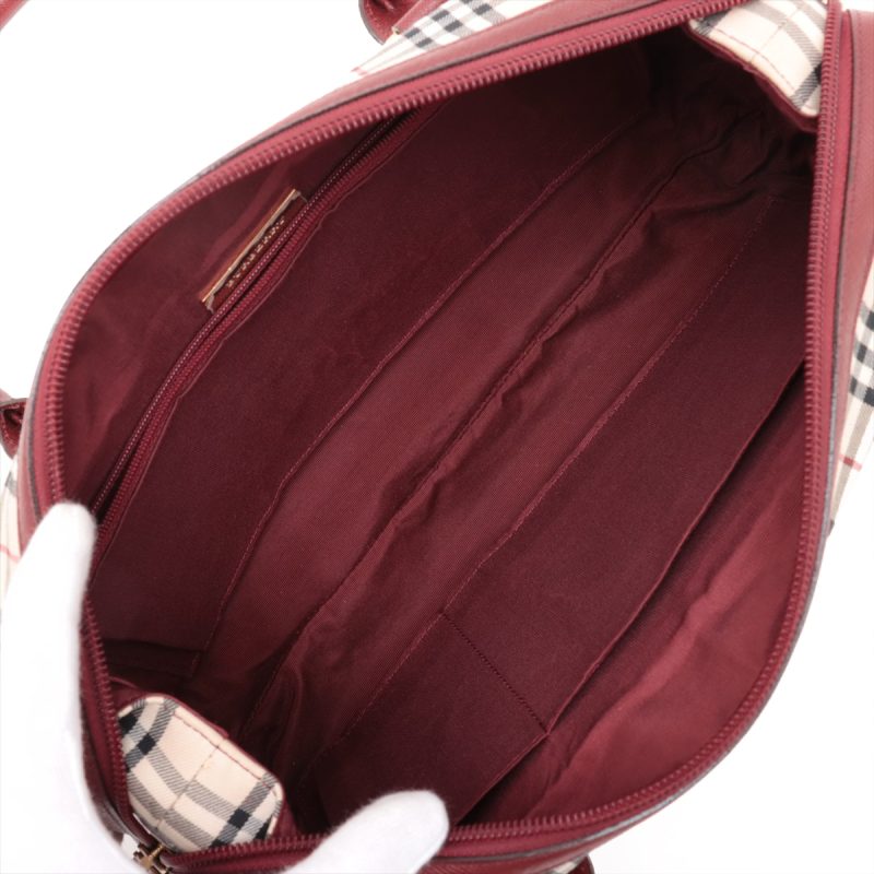 Burberry Borsa a Tracolla in Tela Nova Check e Pelle Beige x Bordeaux - immagine 10