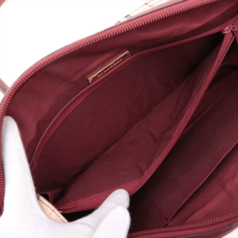 Burberry Borsa a Tracolla in Tela Nova Check e Pelle Beige x Bordeaux - immagine 11