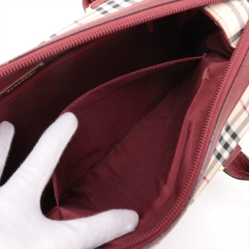 Burberry Borsa a Tracolla in Tela Nova Check e Pelle Beige x Bordeaux - immagine 12