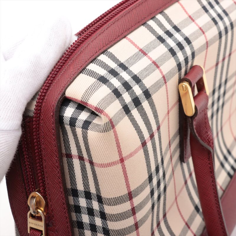 Burberry Borsa a Tracolla in Tela Nova Check e Pelle Beige x Bordeaux - immagine 17