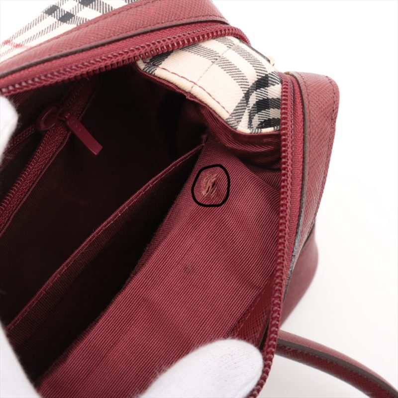 Burberry Borsa a Tracolla in Tela Nova Check e Pelle Beige x Bordeaux - immagine 15