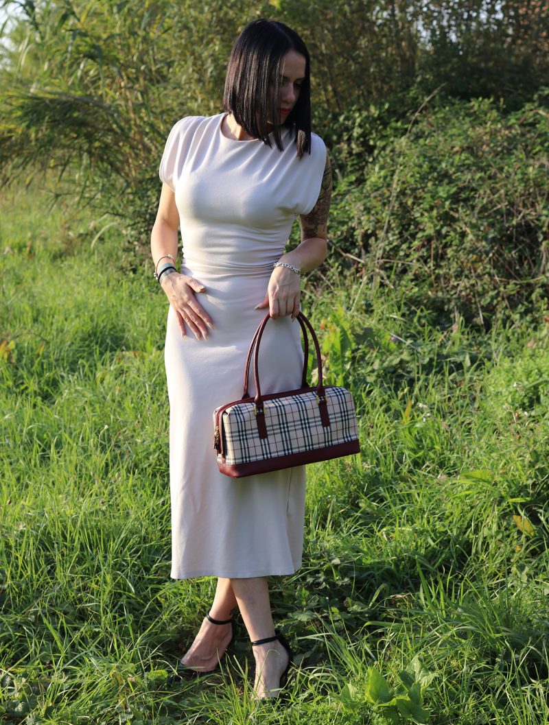 Burberry Borsa a Tracolla in Tela Nova Check e Pelle Beige x Bordeaux - immagine 2