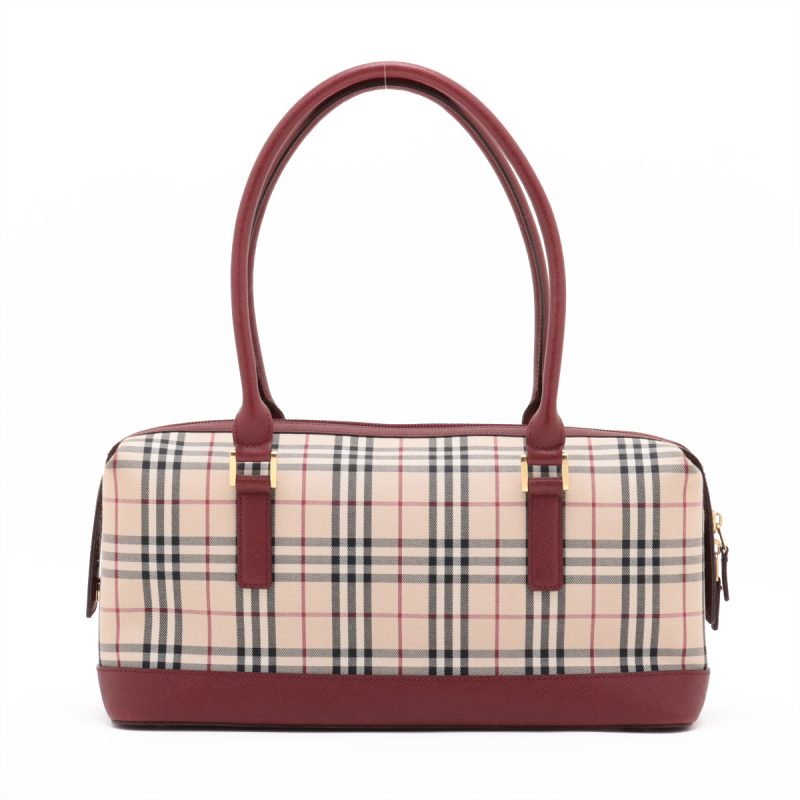 Burberry Borsa a Tracolla in Tela Nova Check e Pelle Beige x Bordeaux - immagine 5