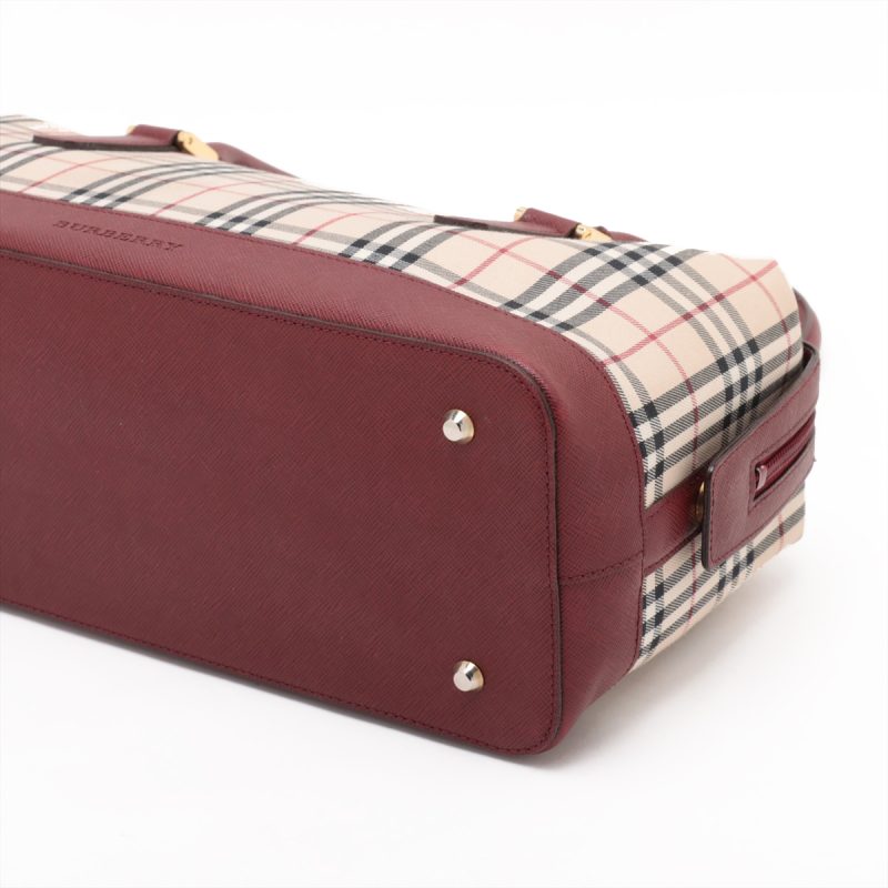 Burberry Borsa a Tracolla in Tela Nova Check e Pelle Beige x Bordeaux - immagine 6