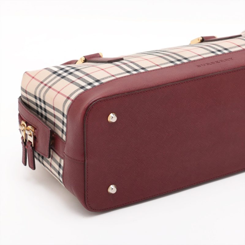 Burberry Borsa a Tracolla in Tela Nova Check e Pelle Beige x Bordeaux - immagine 7