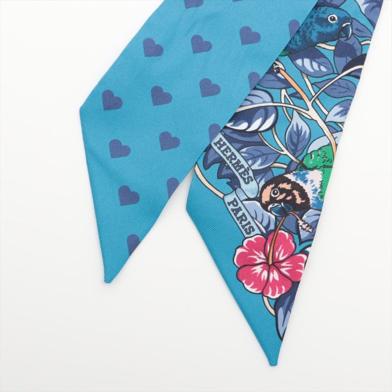 Foulard Hermès Twilly Jungle Love Blue 100% Seta - immagine 6