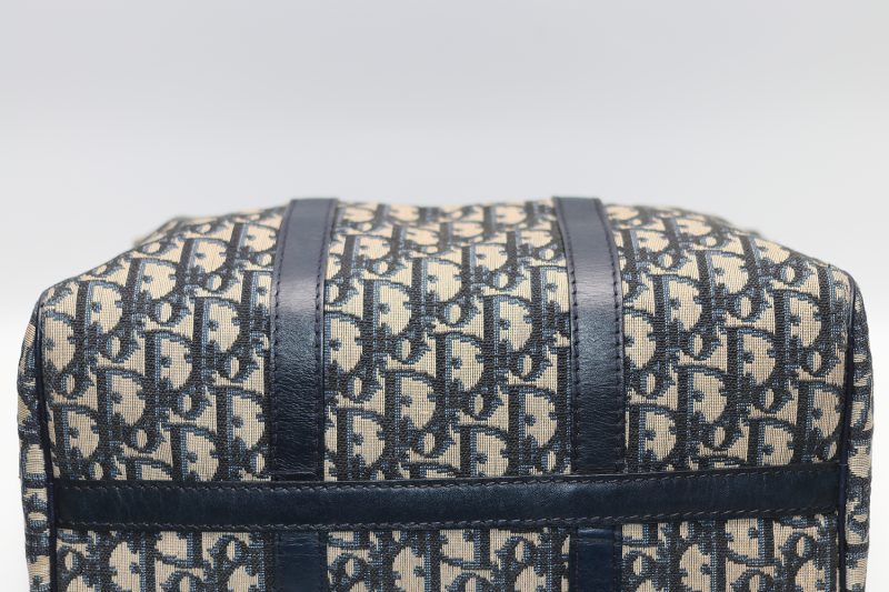 Christian Dior Trotter Canvas & Leather Hand Bag Navy Blue Vintage - Image 13