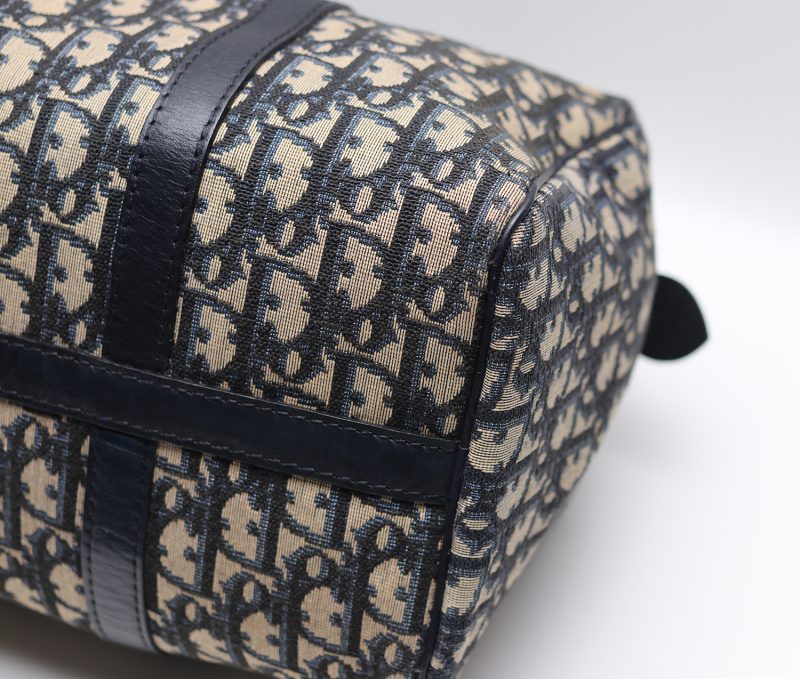 Christian Dior Trotter Canvas & Leather Hand Bag Navy Blue Vintage - Image 14